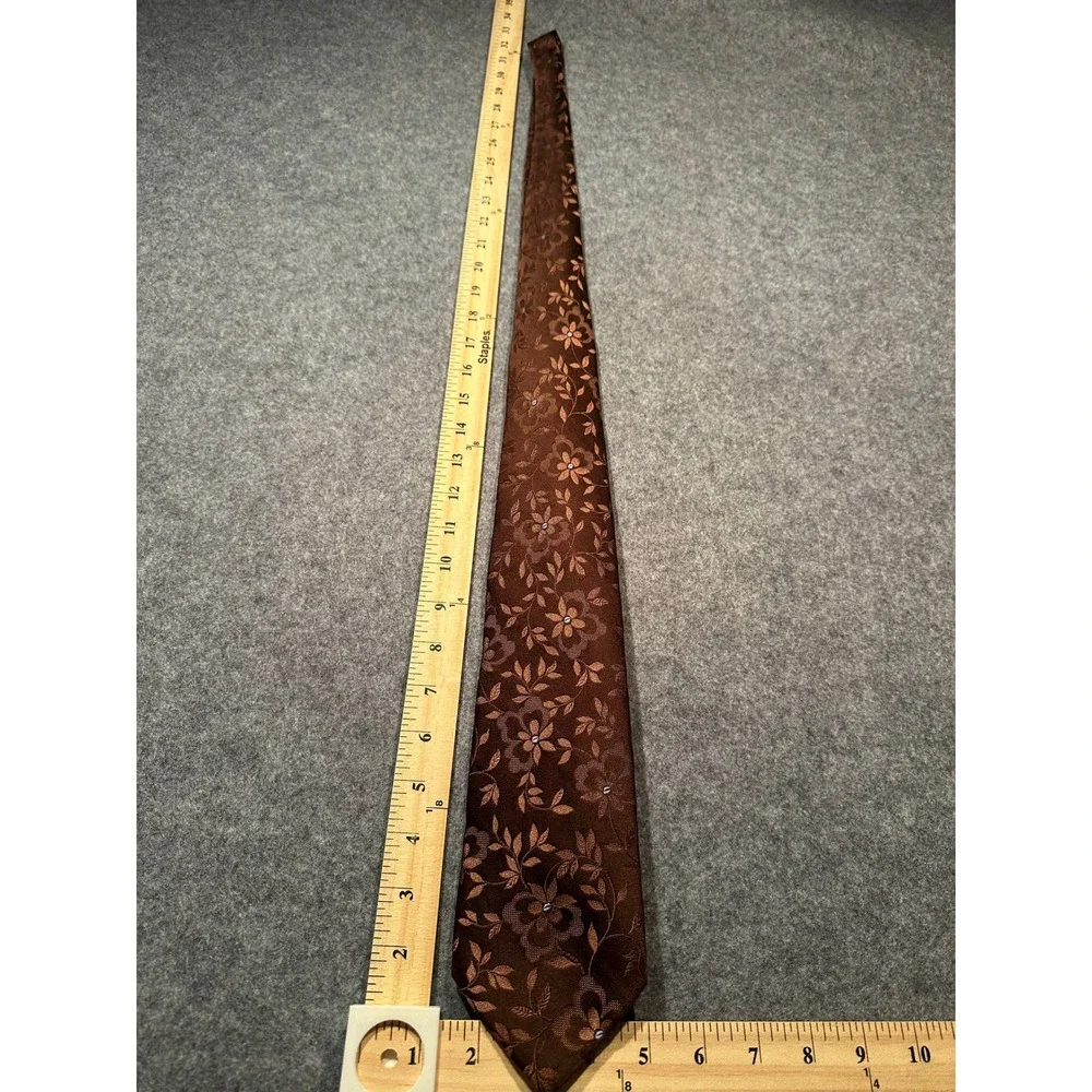 Valentino Mens Silk Tie Brown Floral Jacquard Woven Made in Italy Classic Width